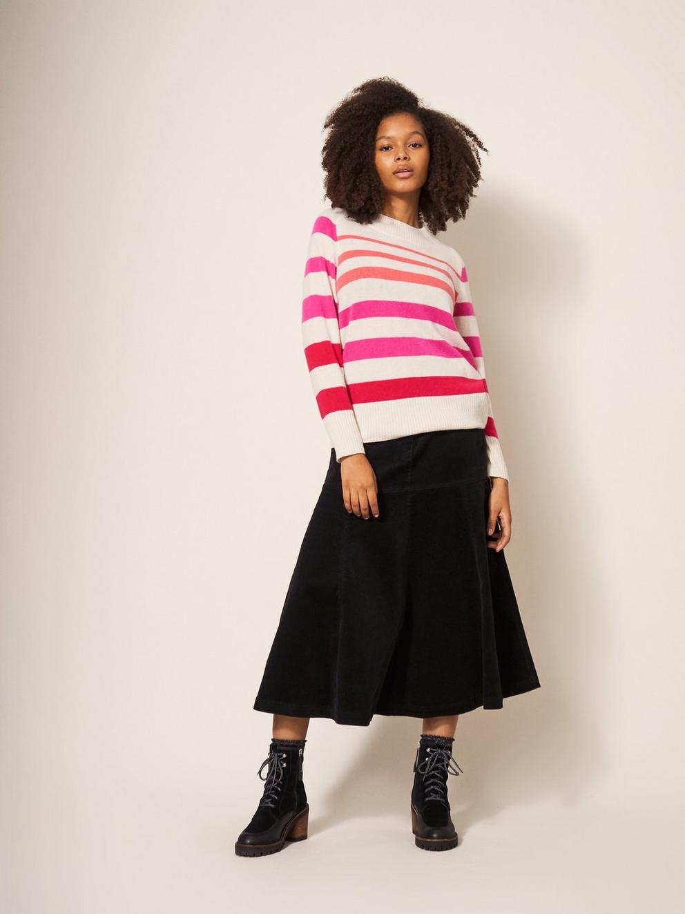 CORA CREW NECK CASHMERE JUMPER in PINK MLT - MODEL DETAIL