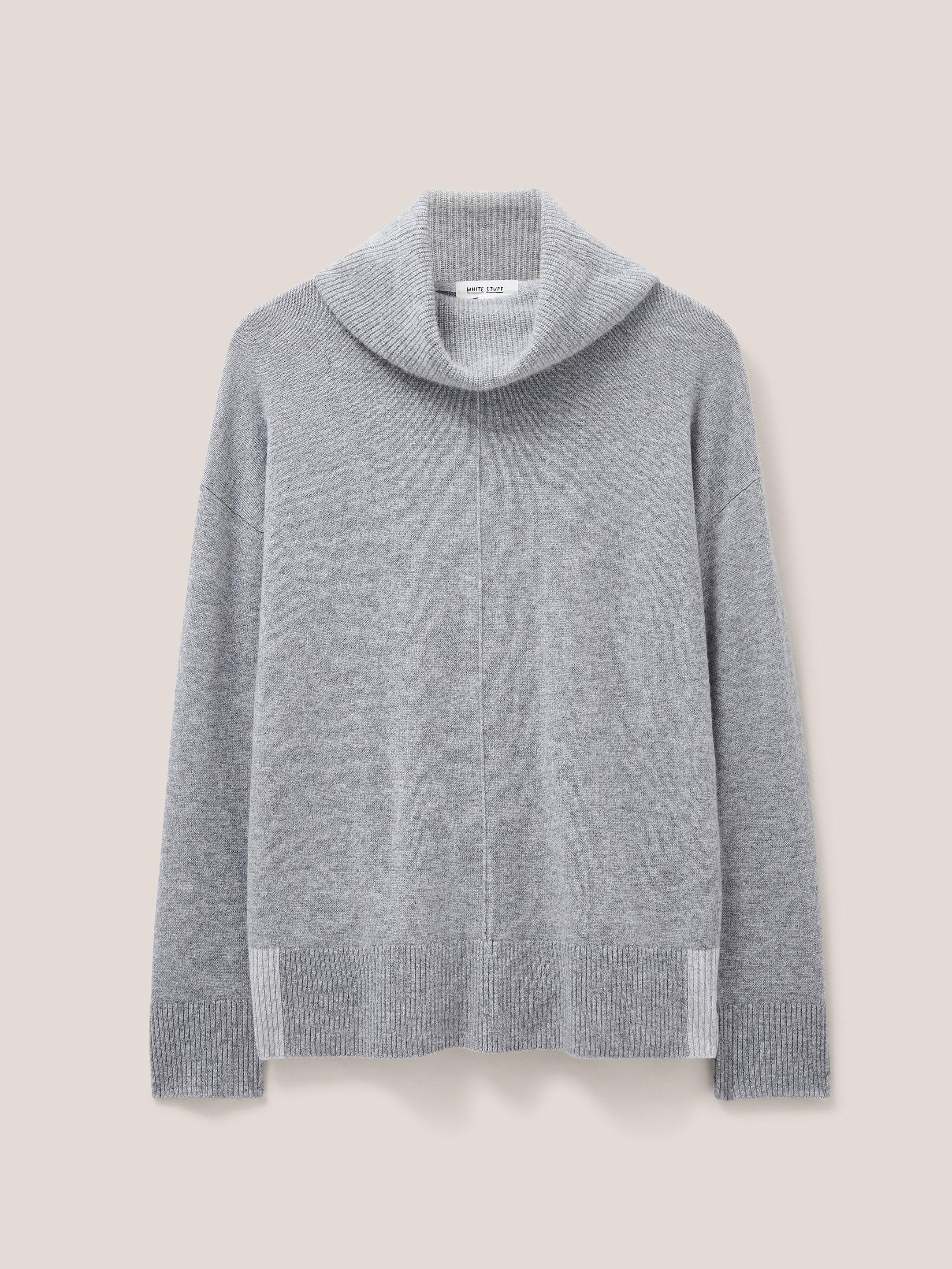 CALLIE H NECK CASHMERE JUMPER in MID GREY - FLAT FRONT