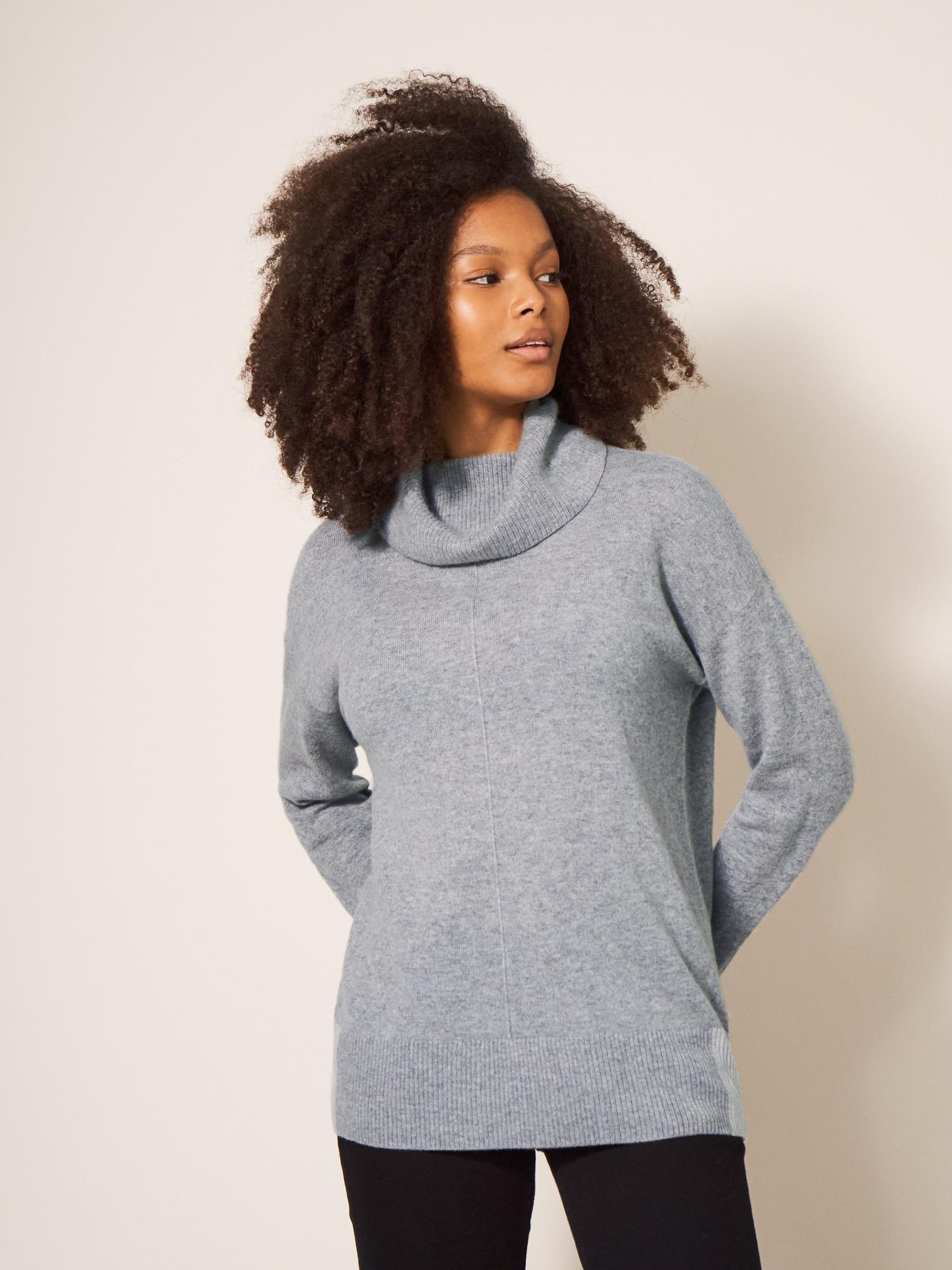 CALLIE H NECK CASHMERE JUMPER in MID GREY - LIFESTYLE