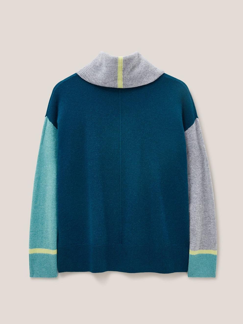 CALLIE H NECK CASHMERE JUMPER in NAVY MULTI - FLAT BACK