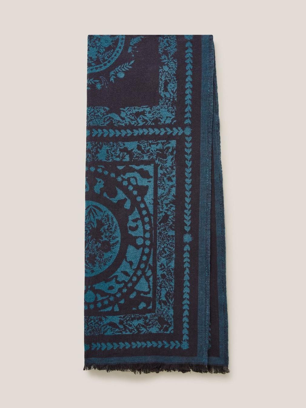 Floral Tile Woven Scarf in BLUE MLT - FLAT BACK