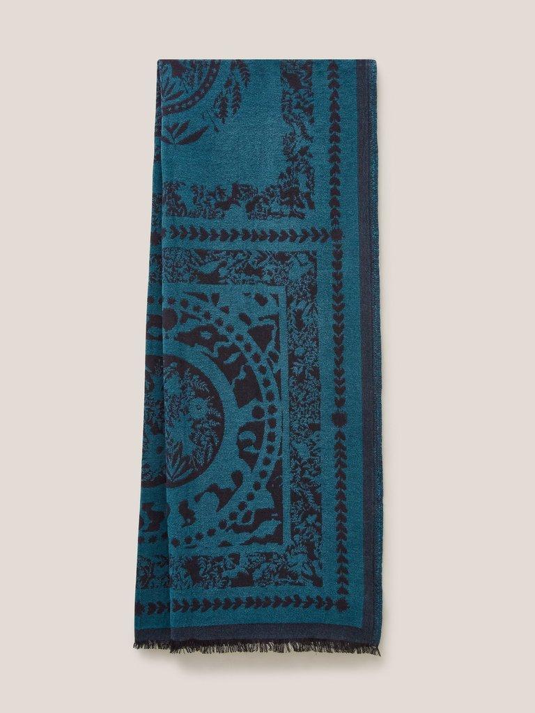 Floral Tile Woven Scarf in BLUE MLT - FLAT FRONT