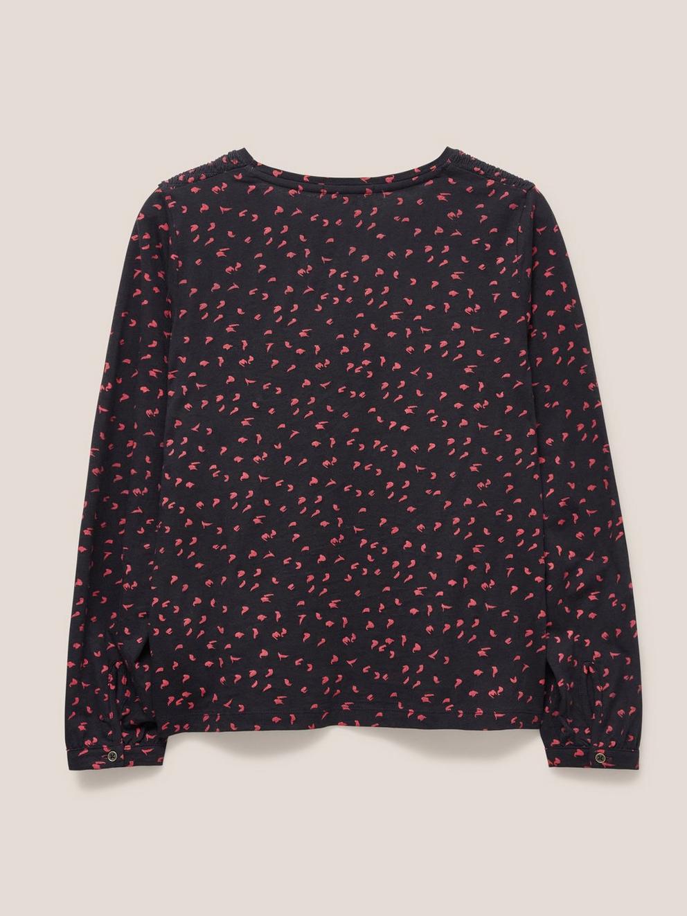 ANA SMOCK CREW NECK TOP in BLK PR - FLAT BACK