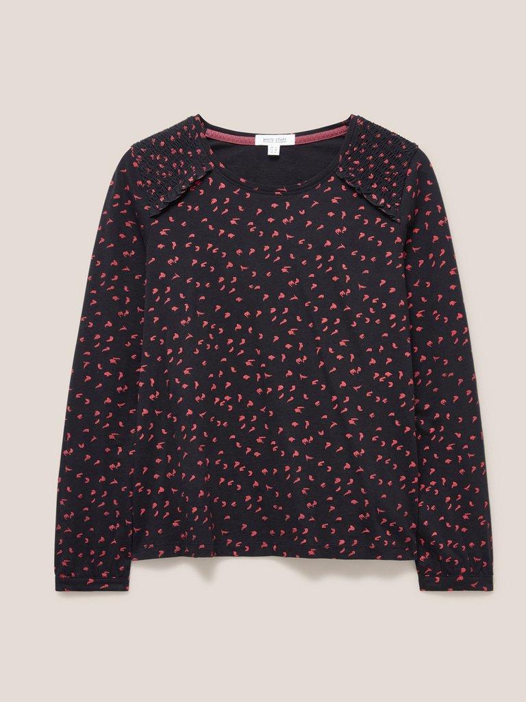 ANA SMOCK CREW NECK TOP in BLK PR - FLAT FRONT