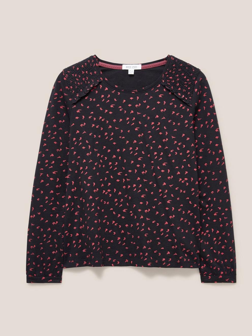 ANA SMOCK CREW NECK TOP in BLK PR - FLAT FRONT