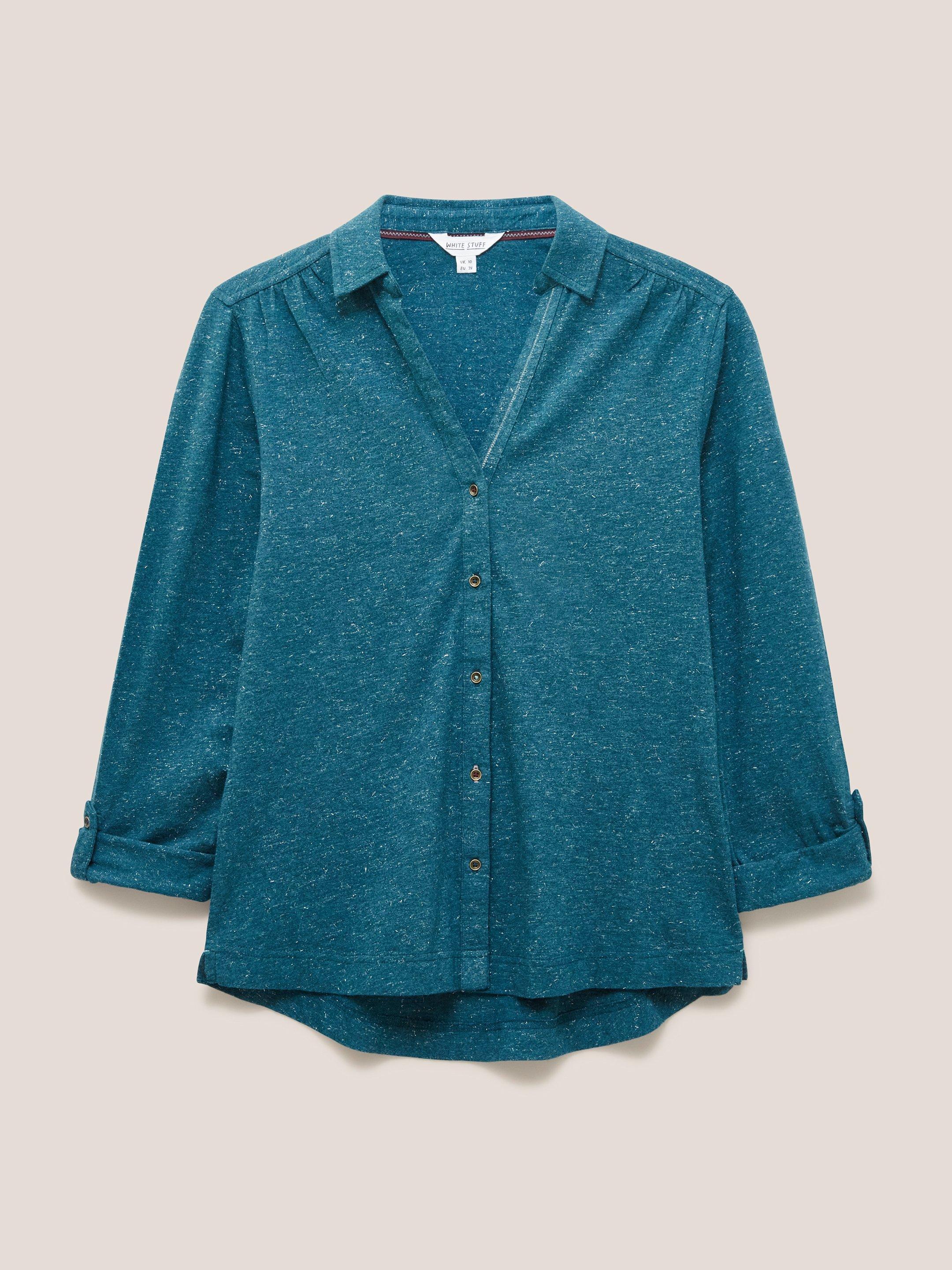 ANNIE SPARKLE SLIM FIT SHIRT in DK TEAL - FLAT FRONT