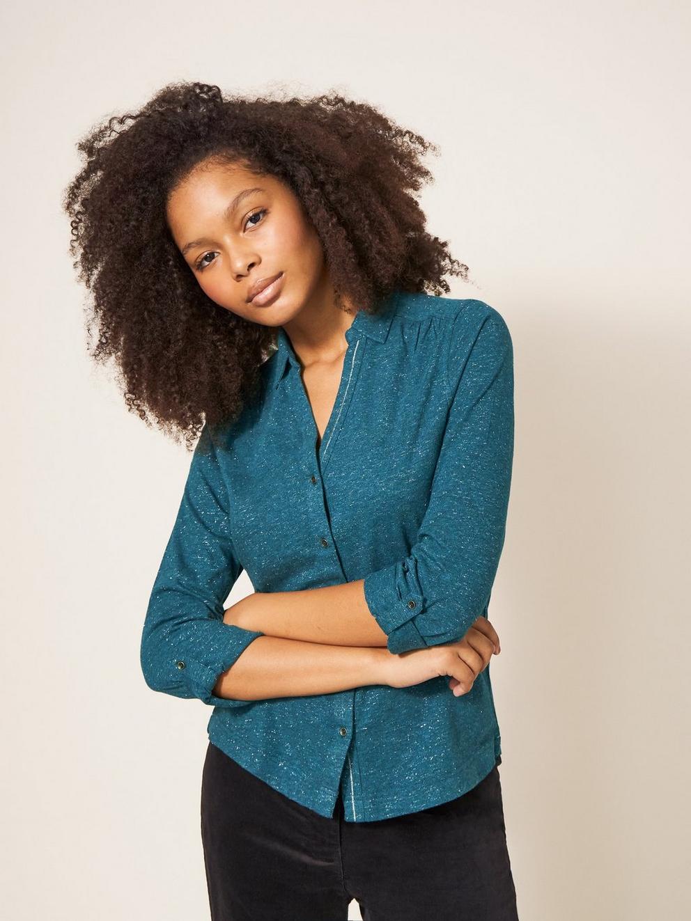 ANNIE SPARKLE SLIM FIT SHIRT in DK TEAL - LIFESTYLE