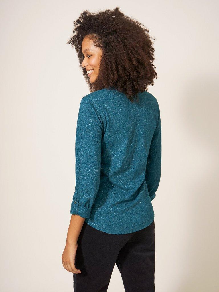 ANNIE SPARKLE SLIM FIT SHIRT in DK TEAL - MODEL BACK