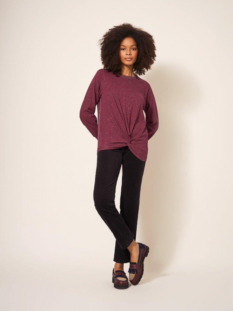 FRANKIE SPARKLE TOP in DK PLUM - MODEL DETAIL