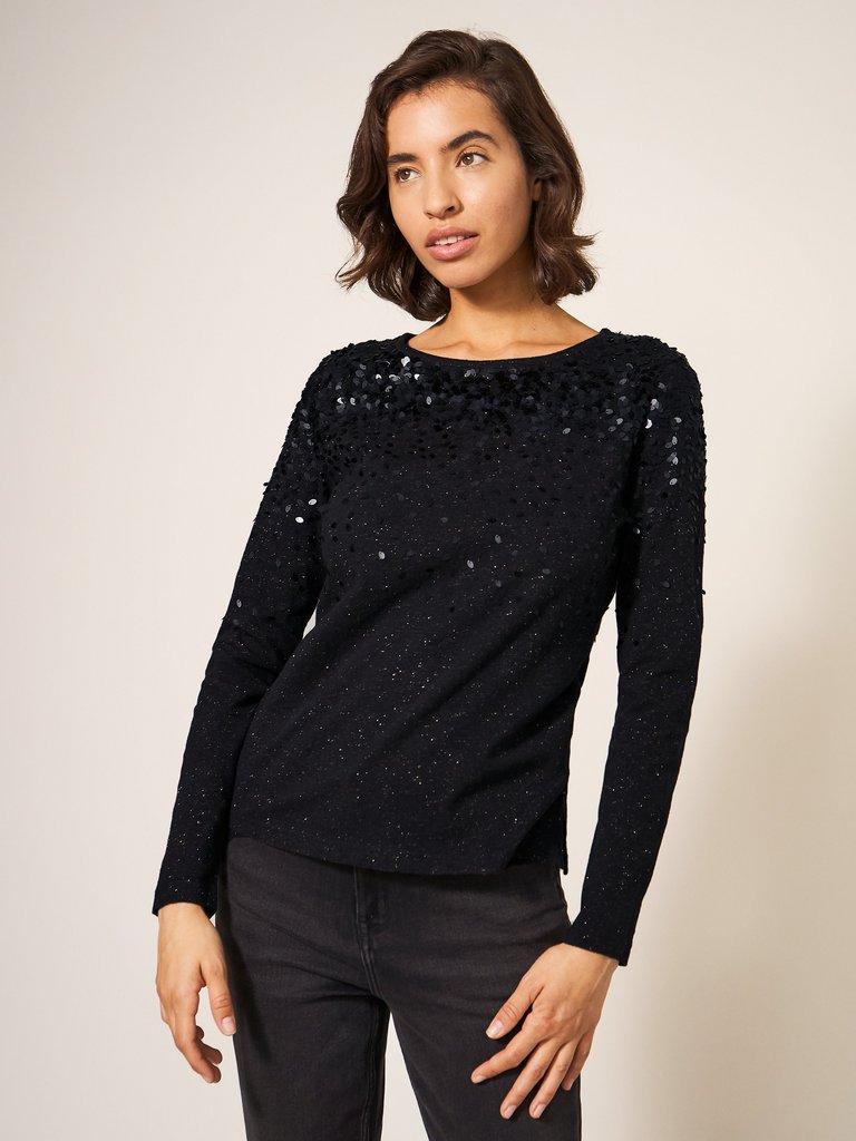 ROXY SEQUIN TOP in CHARC GREY - MODEL DETAIL