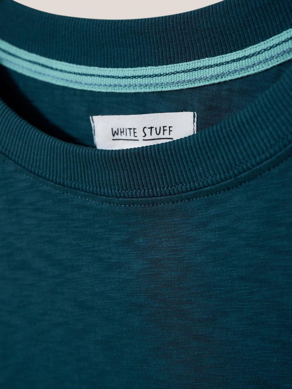 CASSIE TEE in MID TEAL - FLAT DETAIL