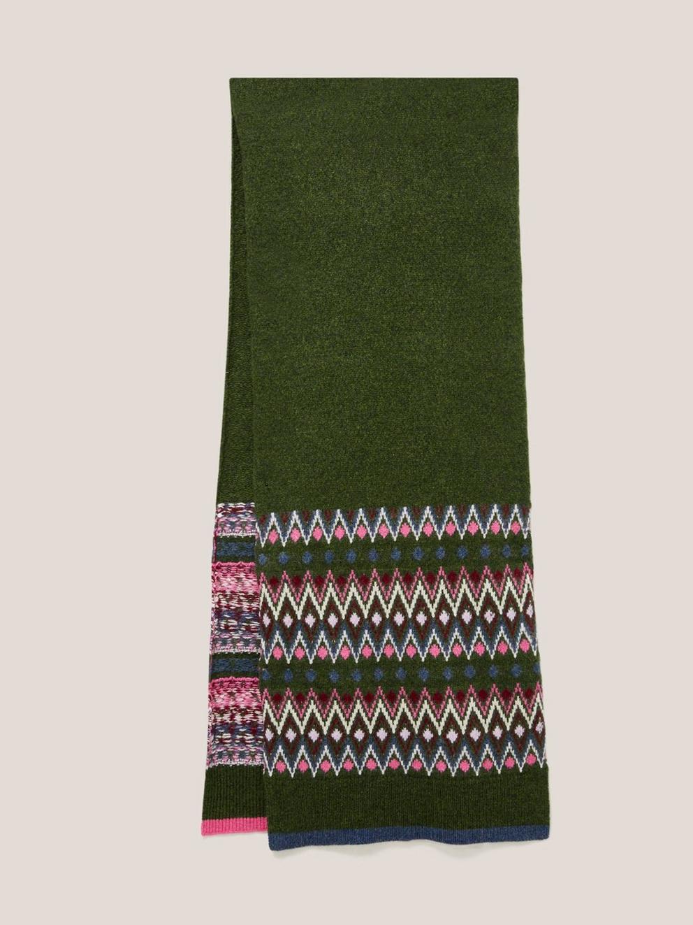 Fairisle Lambswool Scarf in GREEN MLT - FLAT BACK