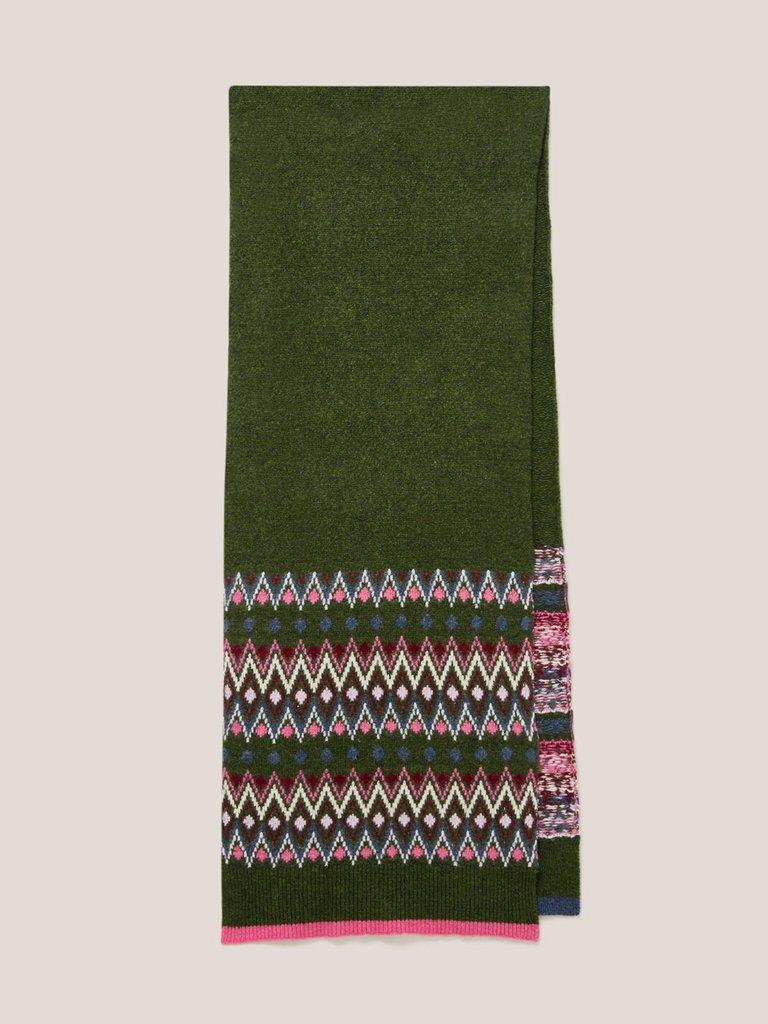 Fairisle Lambswool Scarf in GREEN MLT - FLAT FRONT