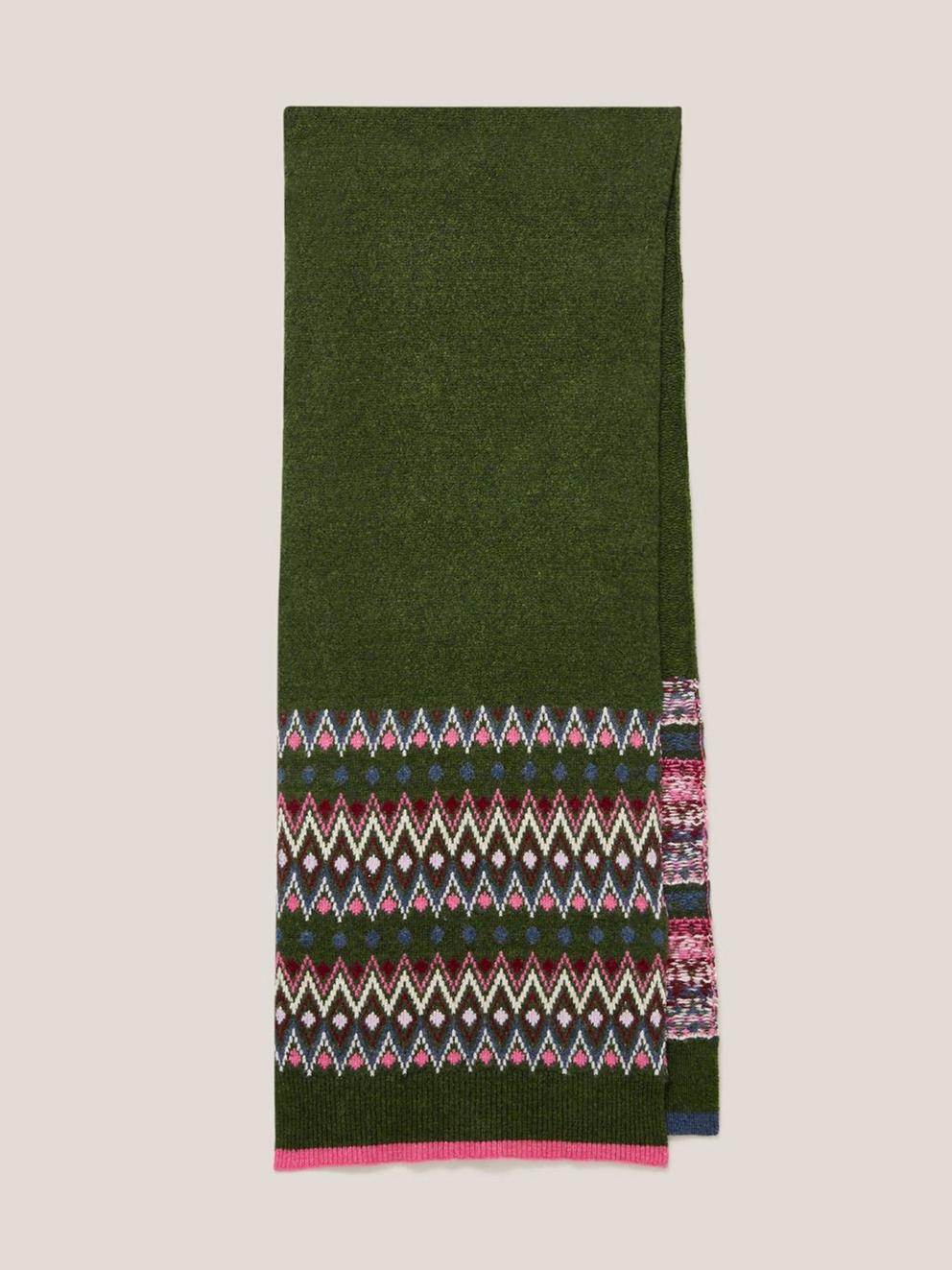 Fairisle Lambswool Scarf in GREEN MLT - FLAT FRONT