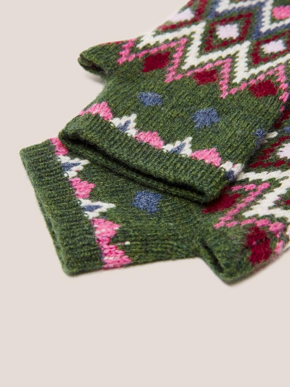 Lambswool Fingerless Gloves in GREEN MLT - FLAT DETAIL