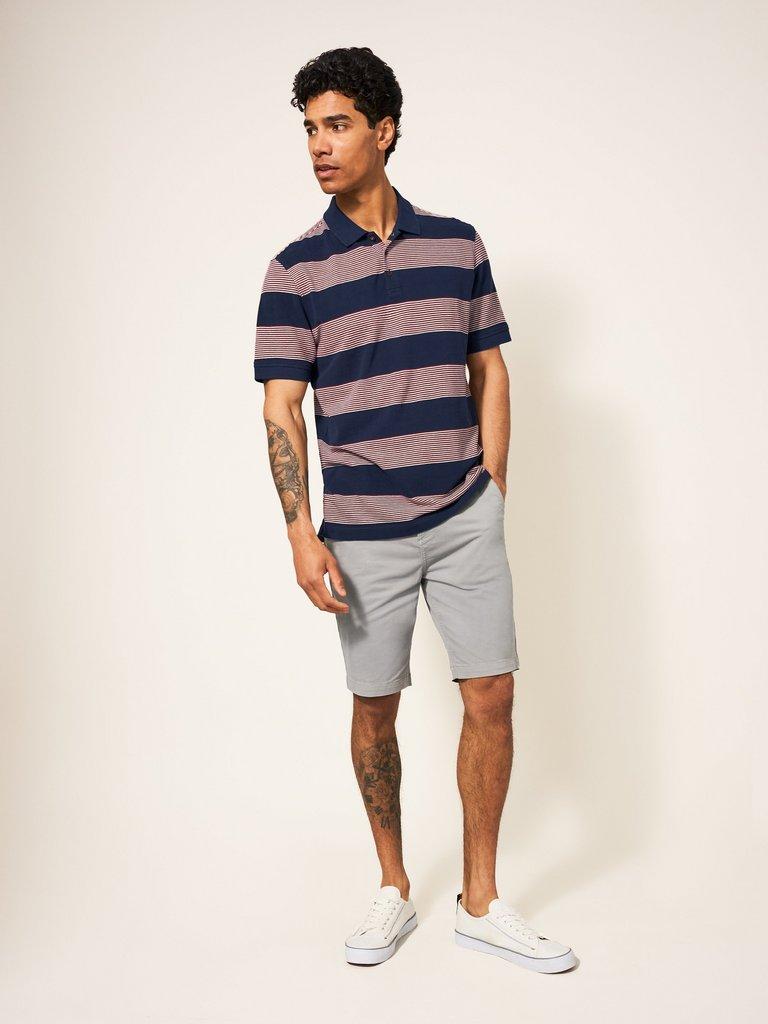 Pique Fine Stripe SS Polo in DARK NAVY - MODEL FRONT