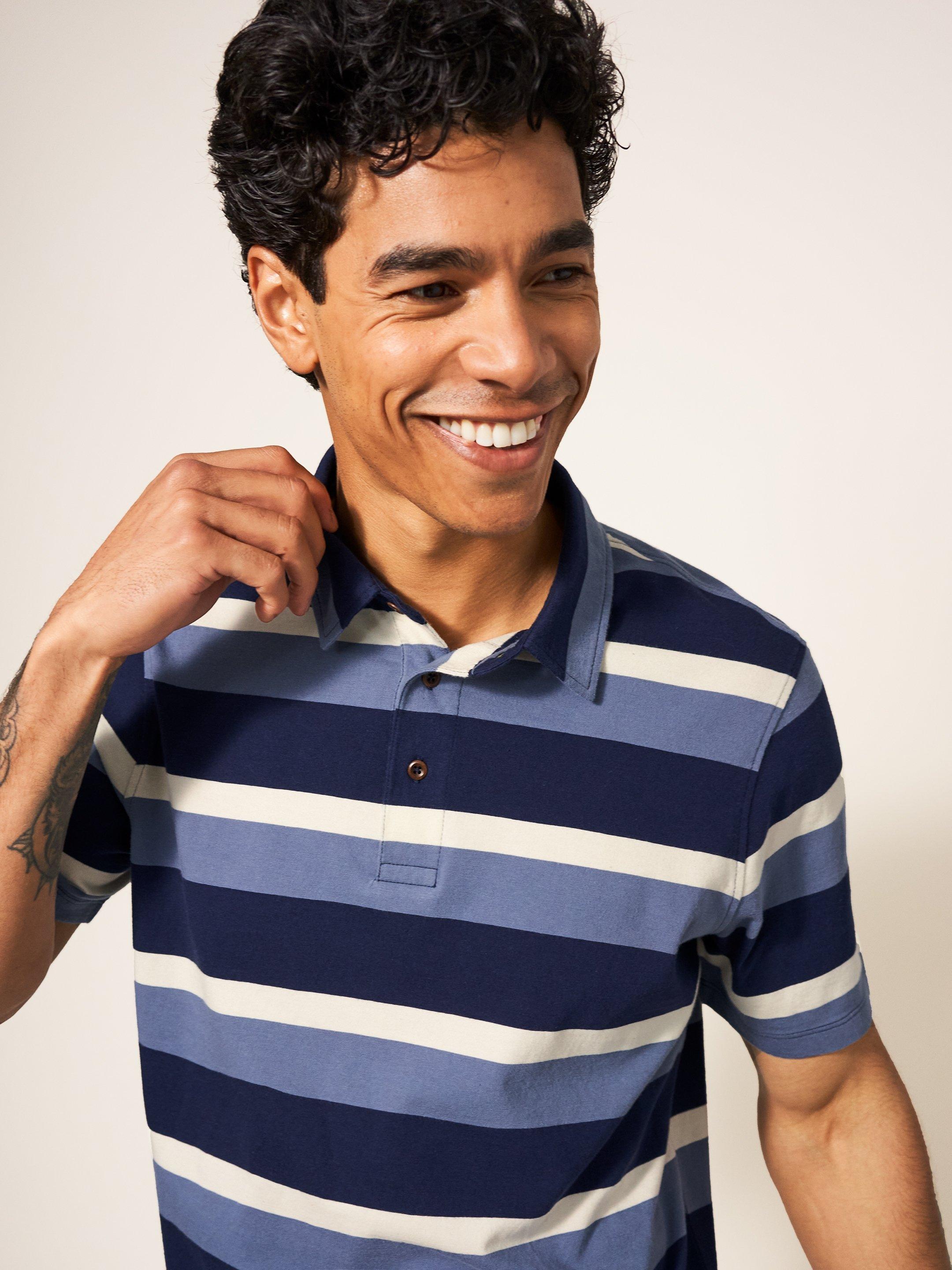 Block Stripe SS Polo in BLUE MLT - LIFESTYLE