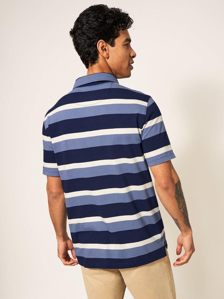 Block Stripe SS Polo in BLUE MLT - MODEL BACK