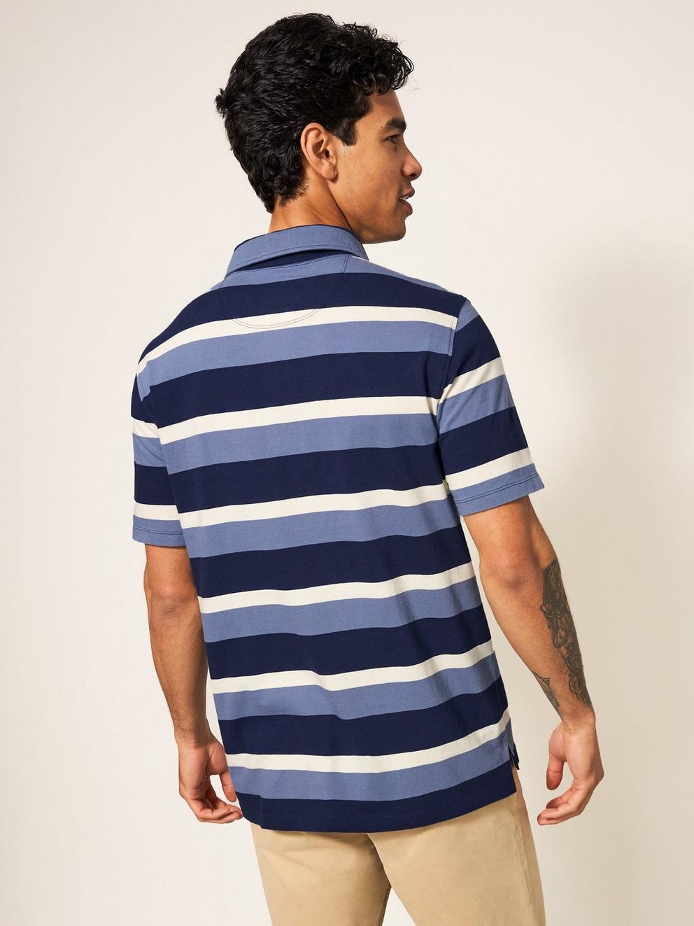 Block Stripe SS Polo in BLUE MLT - MODEL BACK
