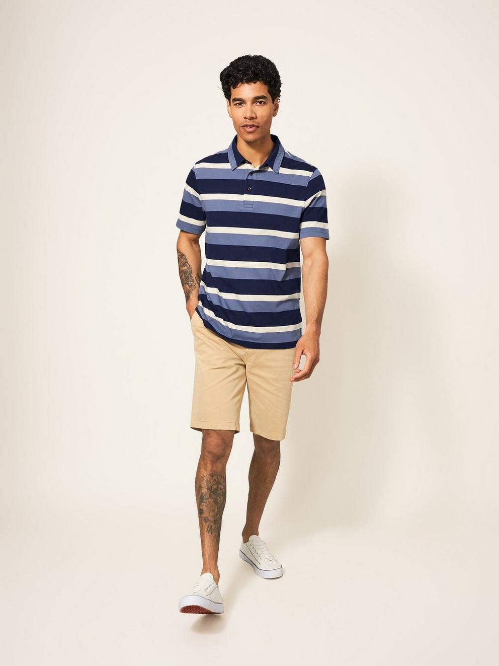 Block Stripe SS Polo in BLUE MLT - MODEL FRONT
