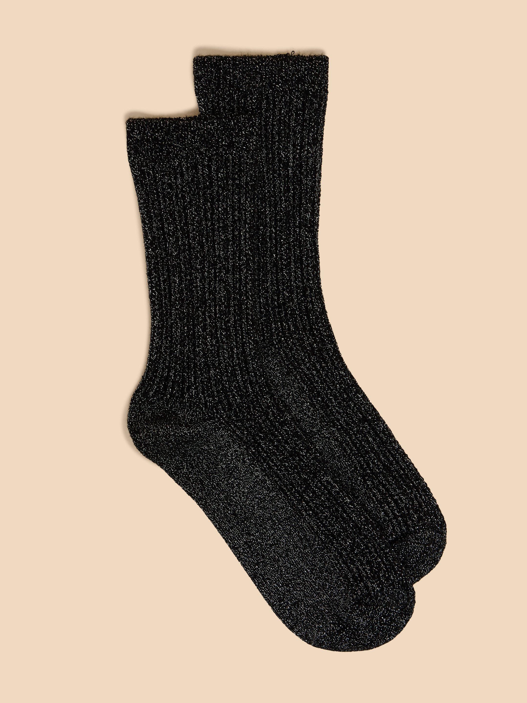Cable Sparkle Ankle Socks in BLK MLT - MODEL FRONT