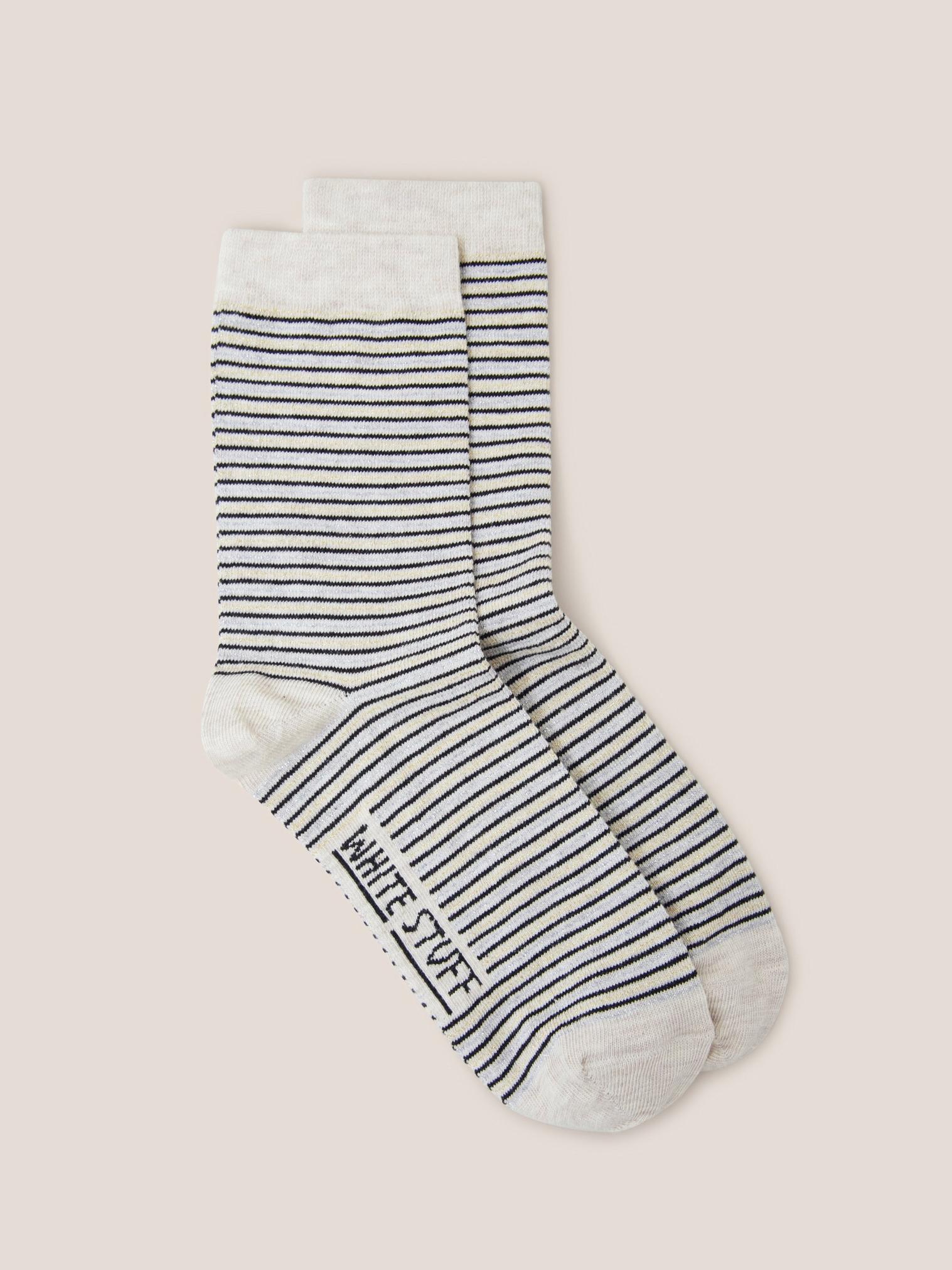 Stripe Sparkle Ankle Socks in NAT MLT - FLAT FRONT