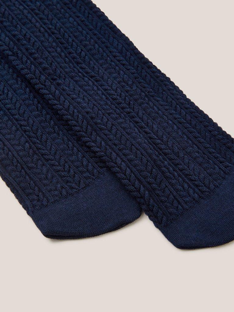 Cara Cable Knit Tights in DARK NAVY - FLAT DETAIL