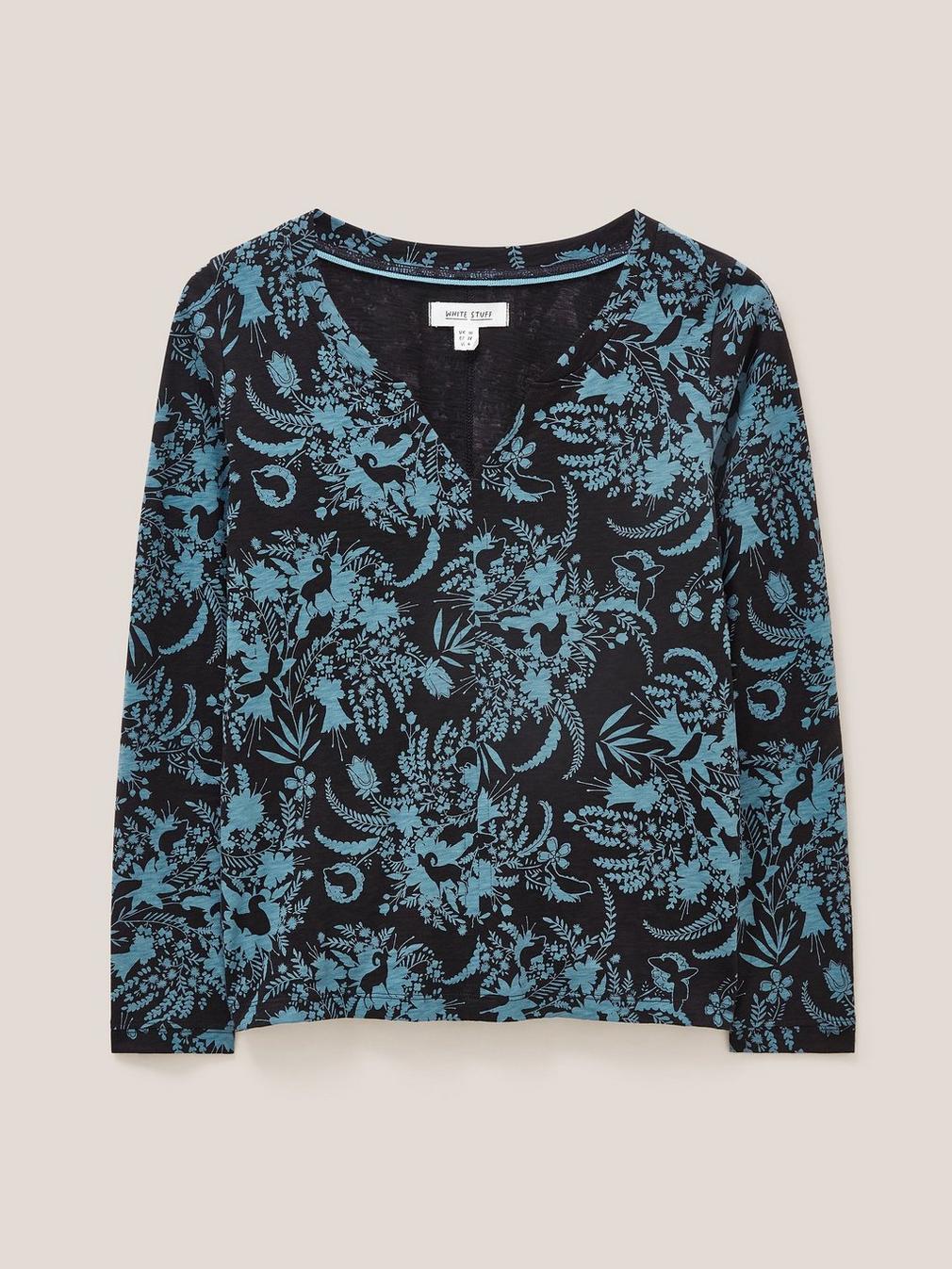 NELLY LS PRINT TEE in BLUE PR - FLAT FRONT