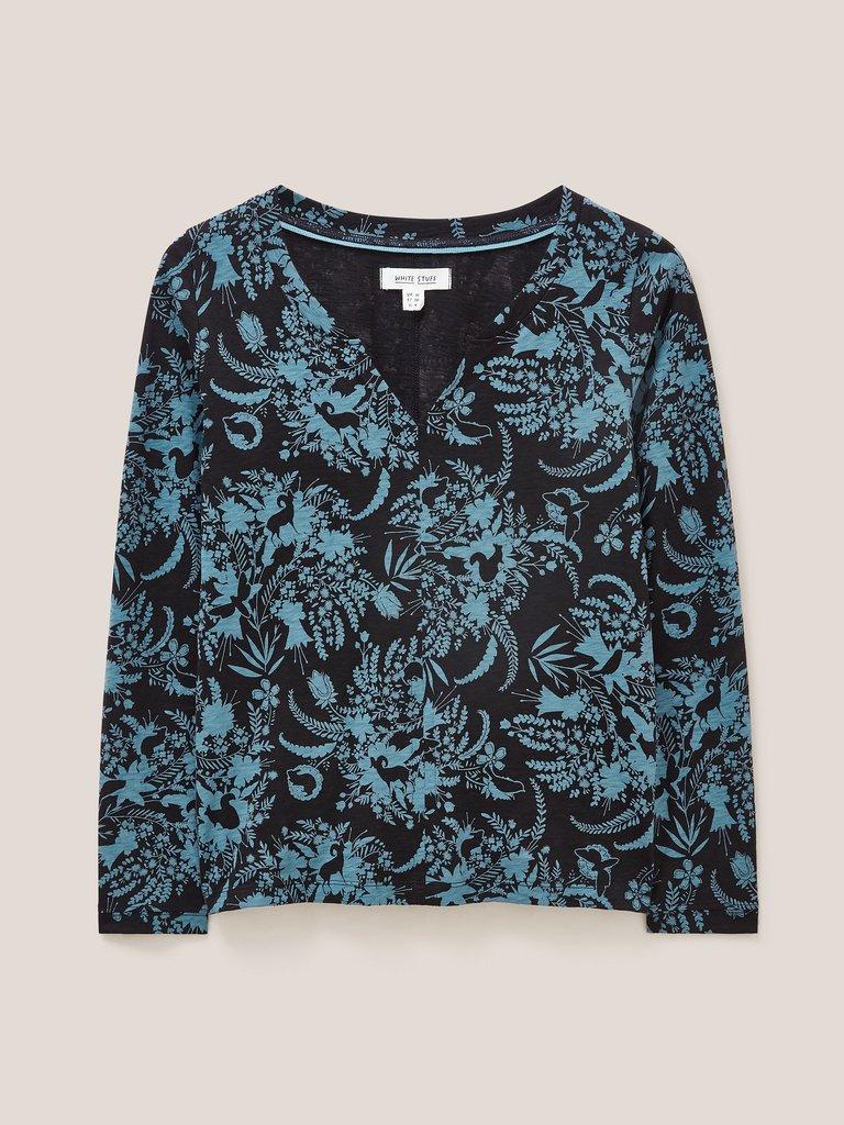 NELLY LS PRINT TEE in BLUE PR - FLAT FRONT