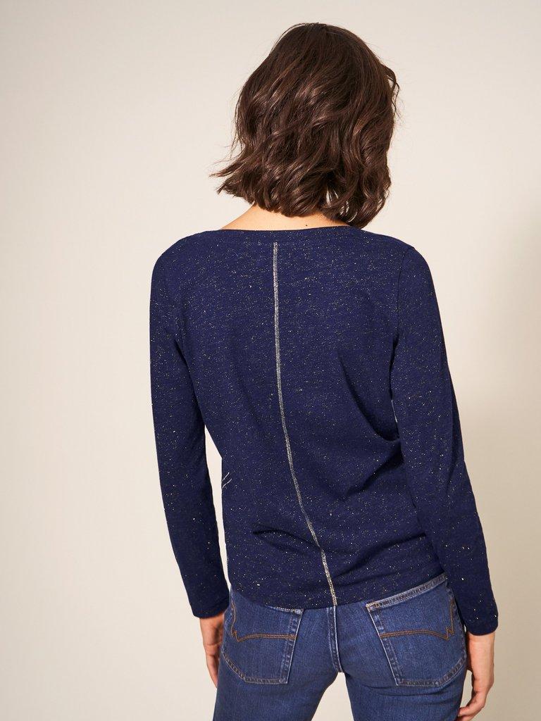 NELLY LS SPARKLE TEE in DARK NAVY - MODEL BACK