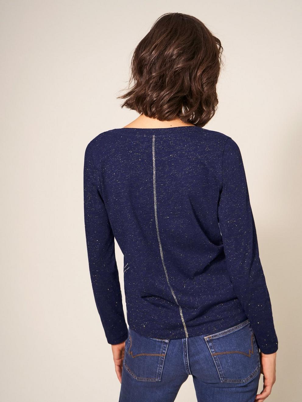 NELLY LS SPARKLE TEE in DARK NAVY - MODEL BACK