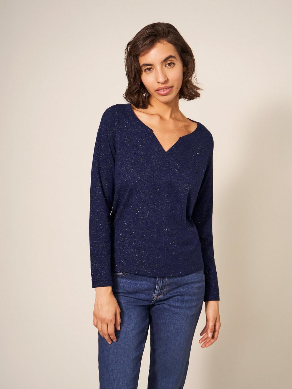 NELLY LS SPARKLE TEE in DARK NAVY - MODEL DETAIL