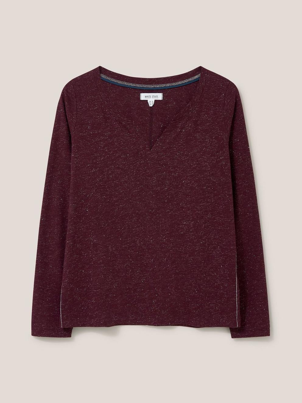 NELLY LS SPARKLE TEE in DK PLUM - FLAT FRONT