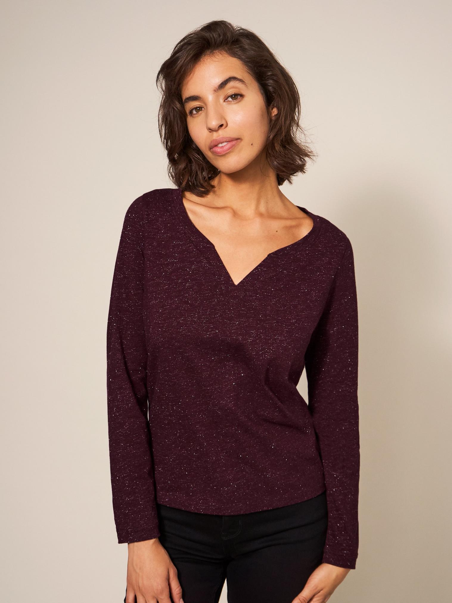 NELLY LS SPARKLE TEE in DK PLUM - LIFESTYLE