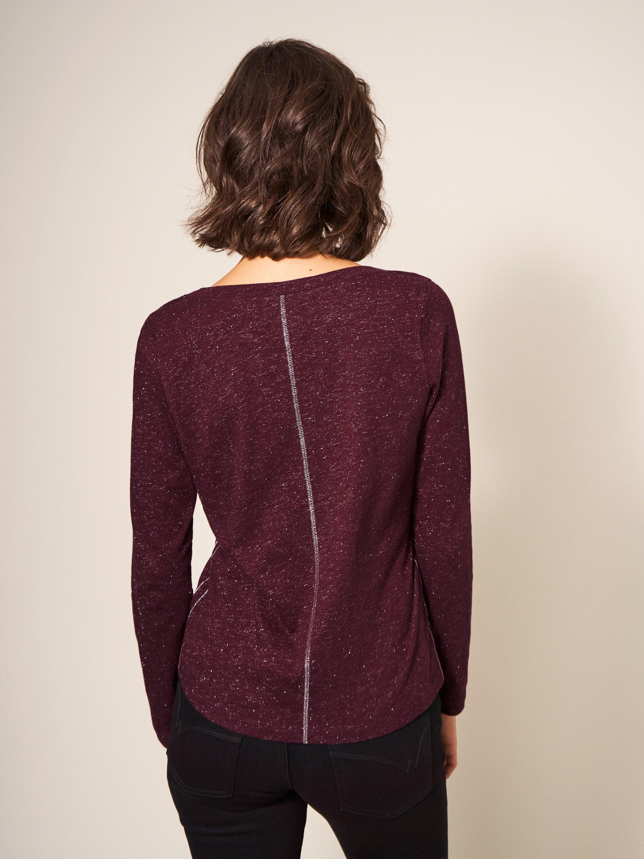 NELLY LS SPARKLE TEE in DK PLUM - MODEL BACK