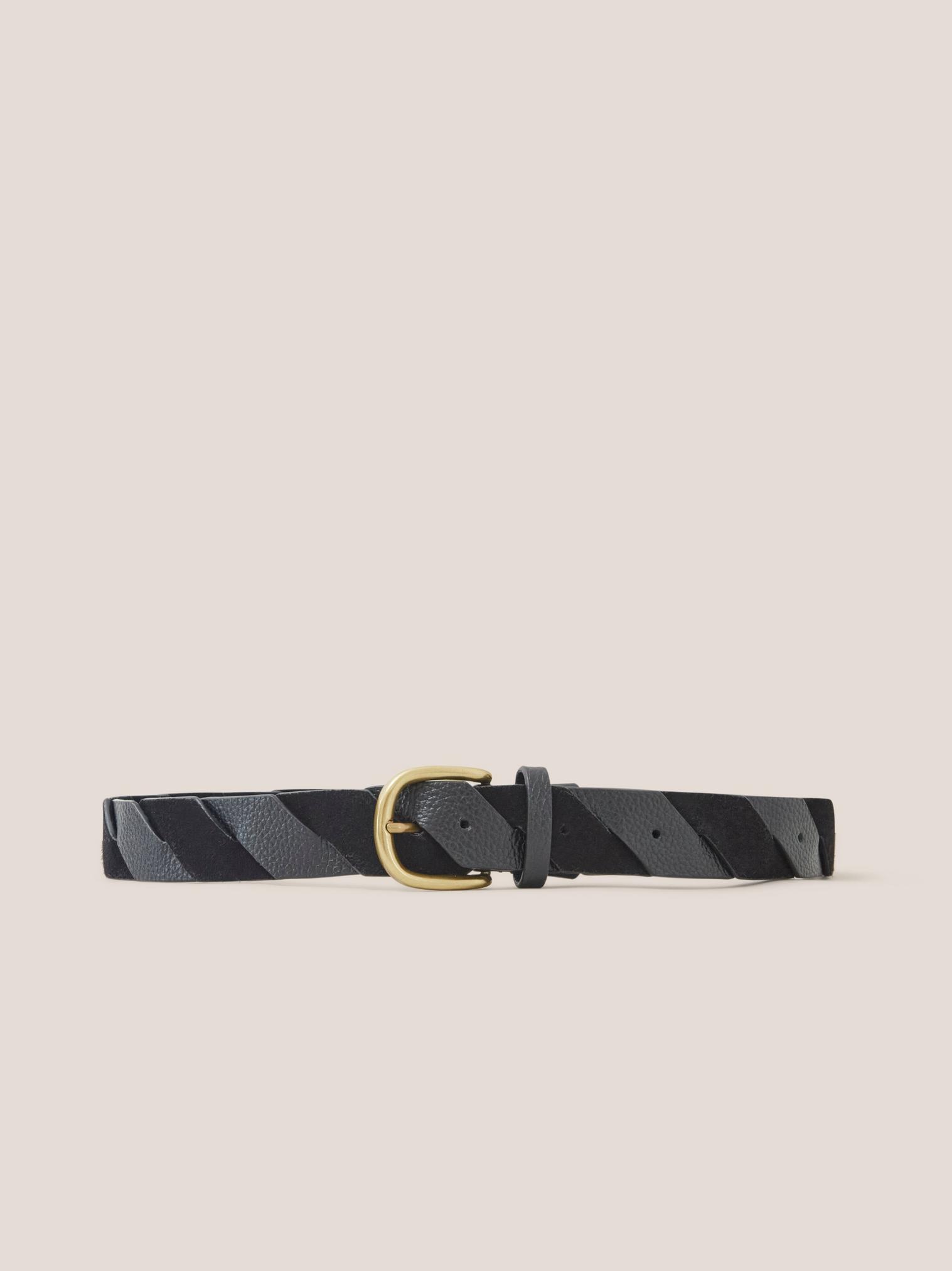 Twist Leather Belt in PURE BLK - FLAT FRONT