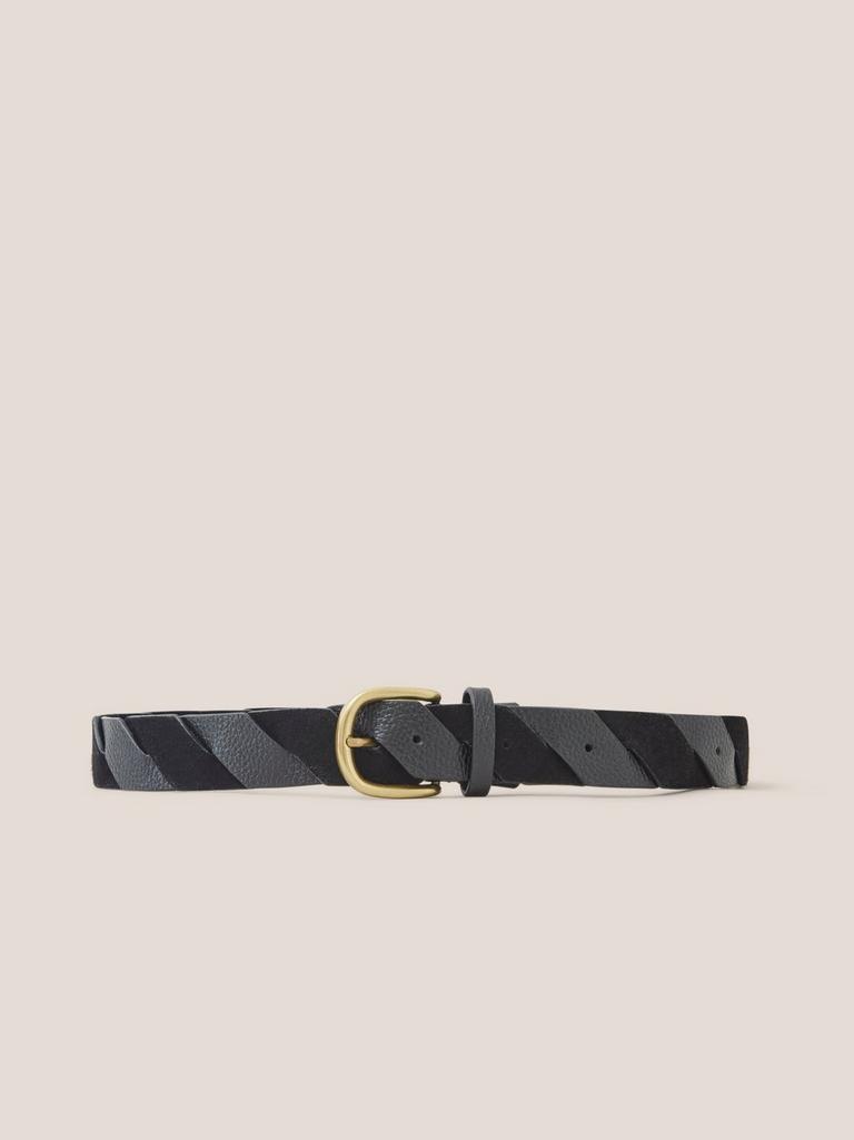 Twist Leather Belt in PURE BLK - FLAT FRONT