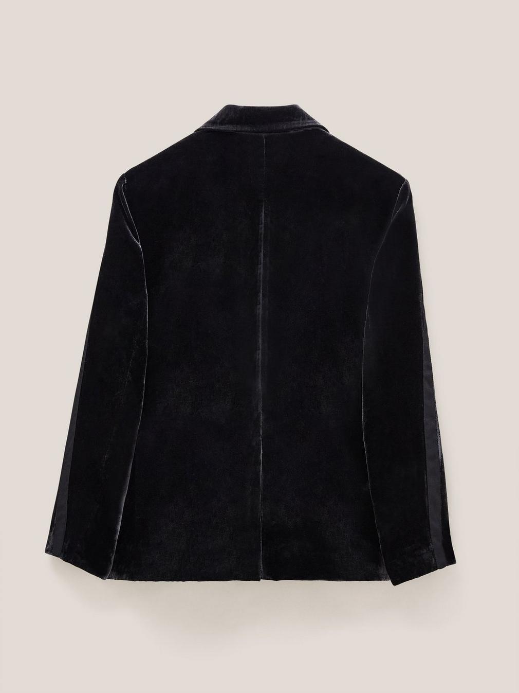 Jenny Velvet Blazer in PURE BLK - FLAT BACK