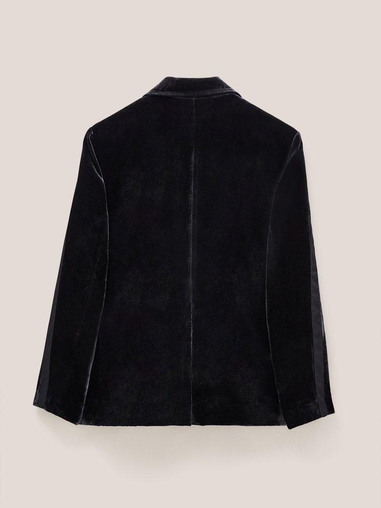 Jenny Velvet Blazer in PURE BLK - FLAT BACK