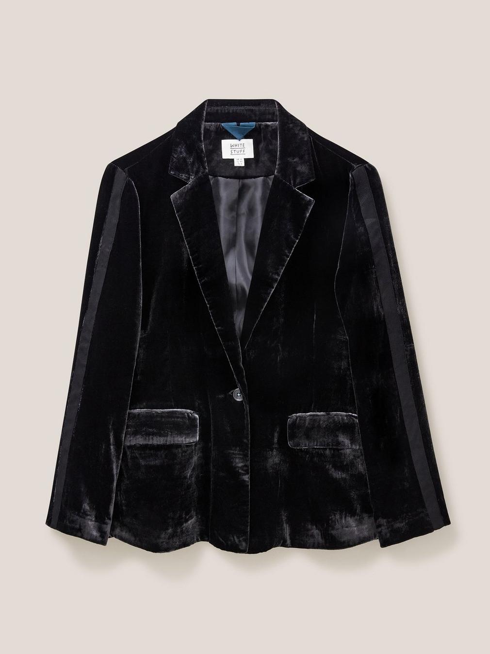 Jenny Velvet Blazer in PURE BLK - FLAT FRONT