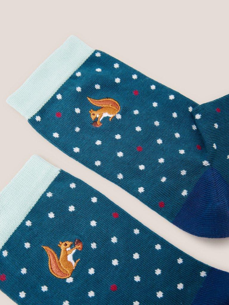 Squirrel Spot Ankle Socks in BLUE MLT - FLAT DETAIL
