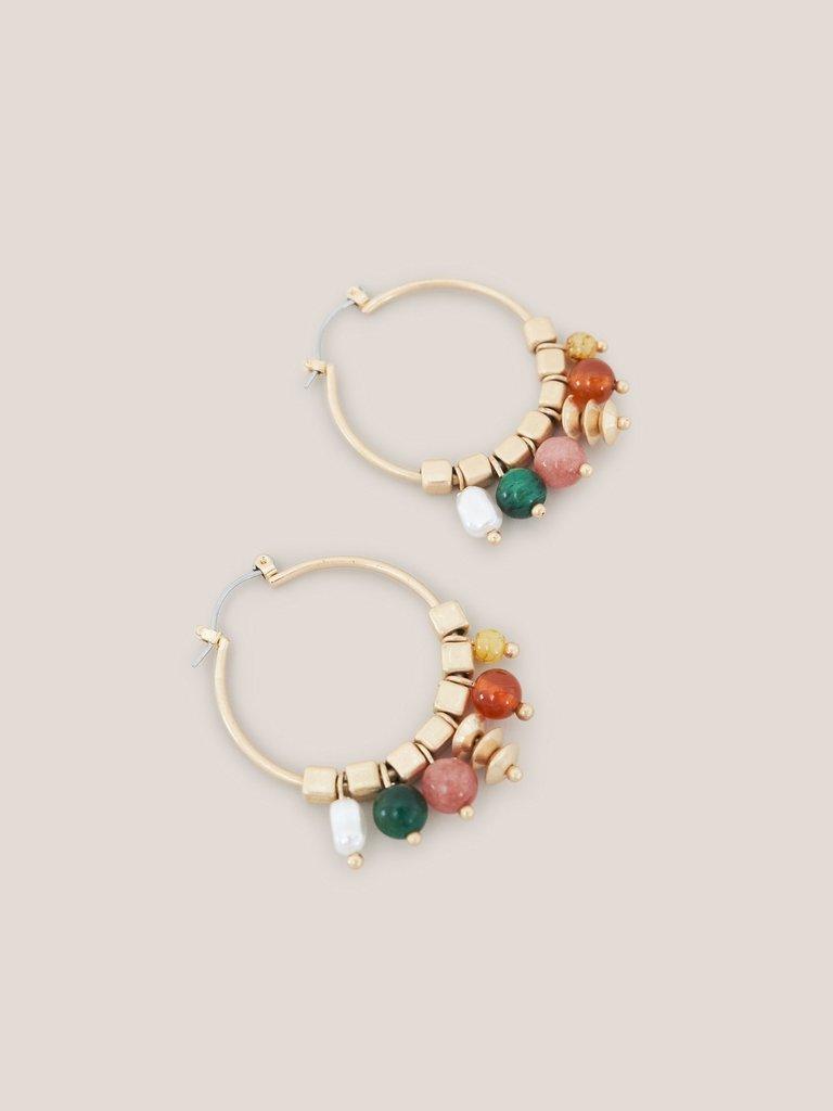 Multi Gem Hoop Earrings in GLD TN MET - FLAT DETAIL