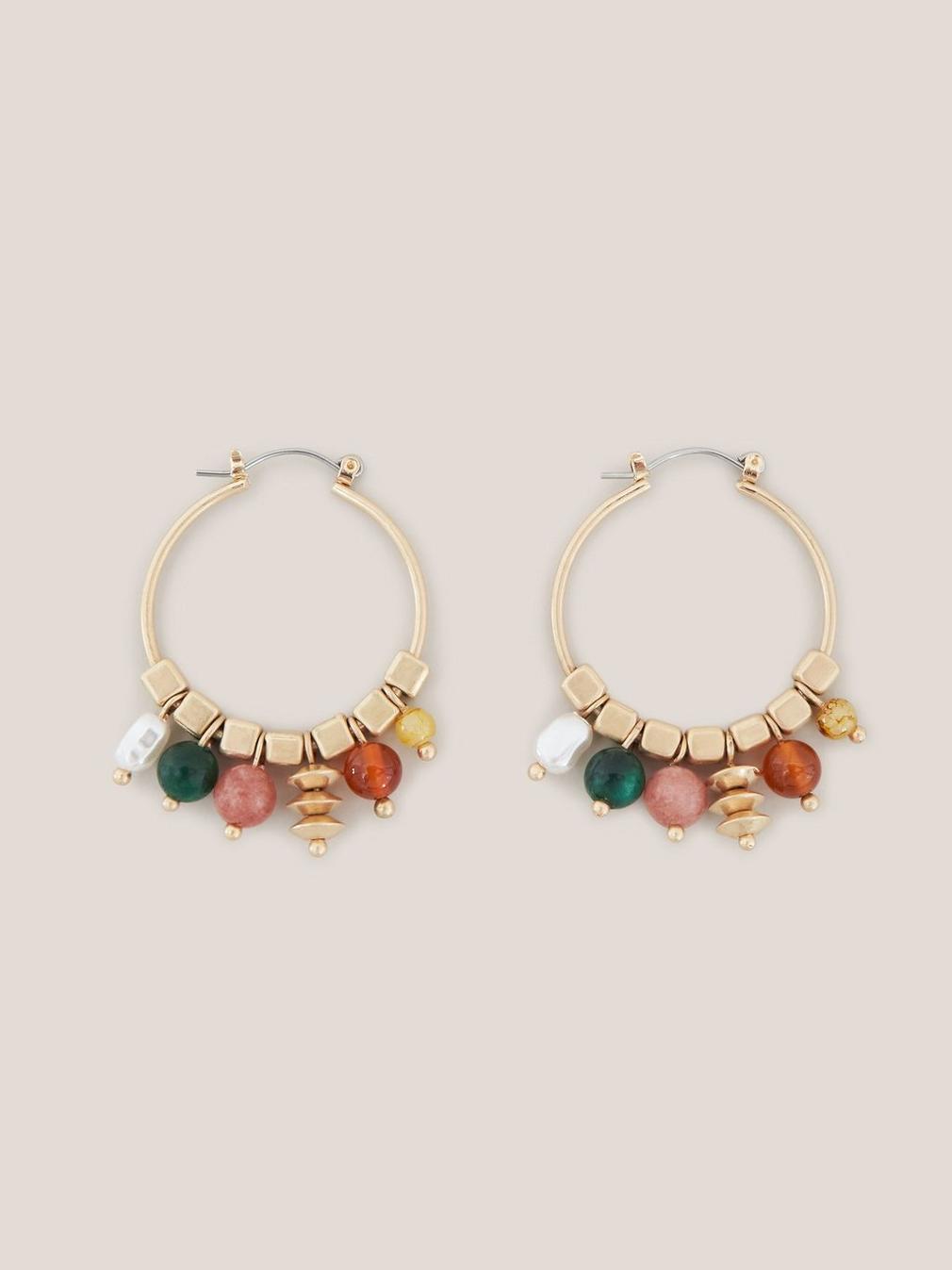 Multi Gem Hoop Earrings in GLD TN MET - FLAT FRONT