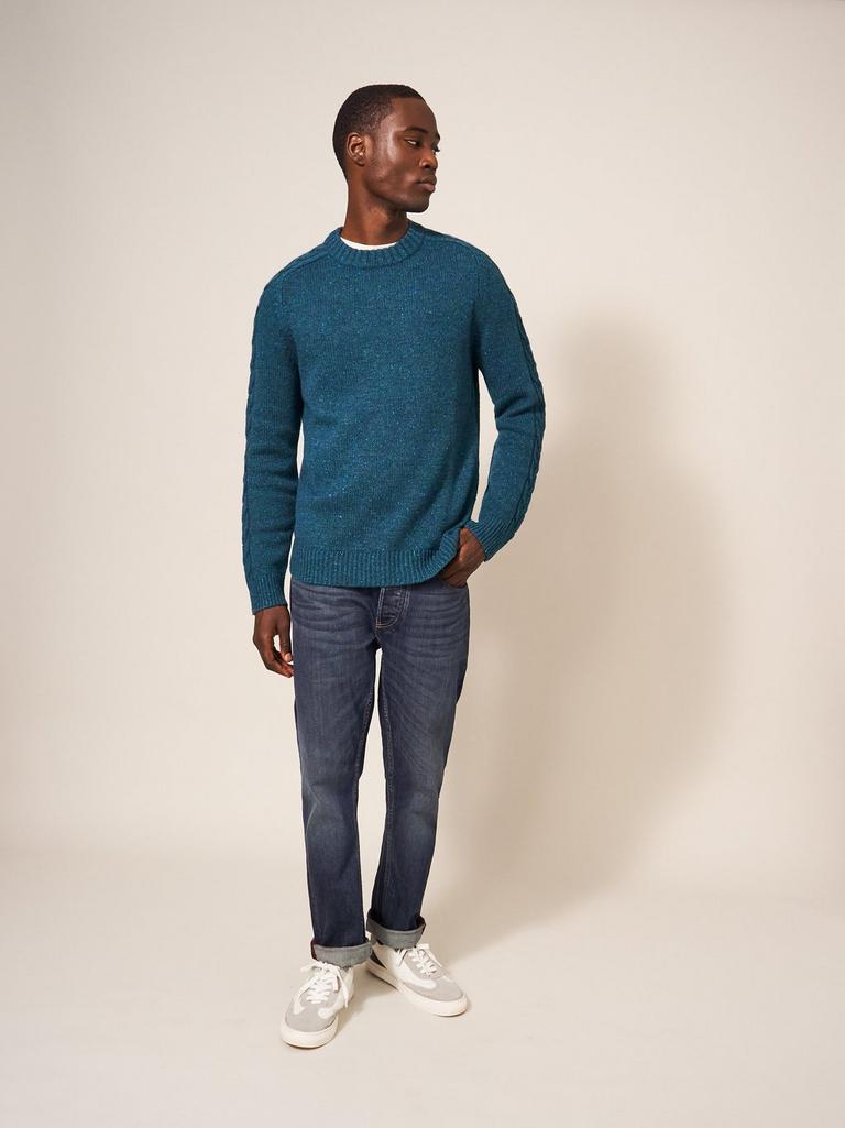 Arundel Crew in DK TEAL - MODEL FRONT