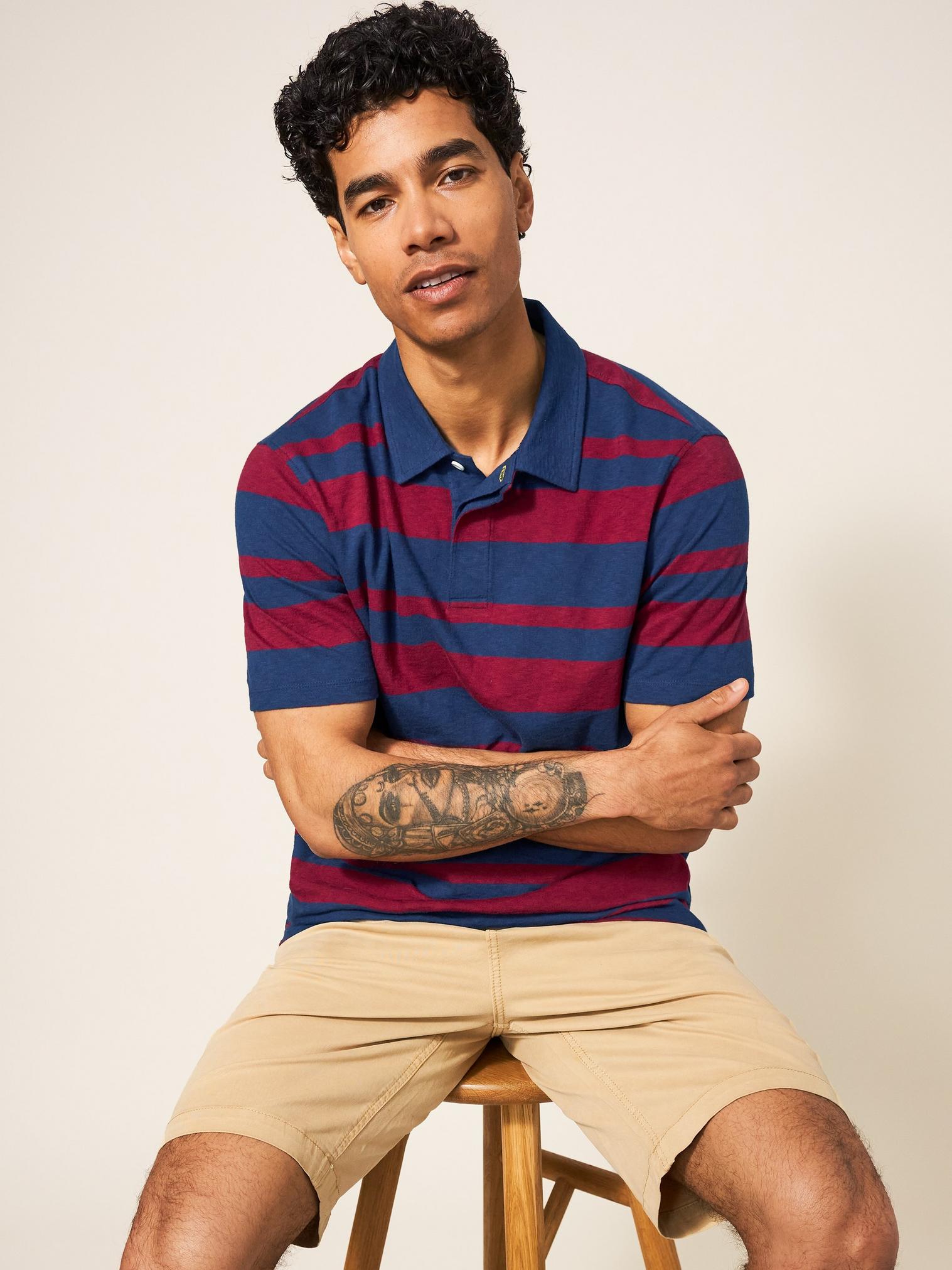 Colourblock Stripe SS Polo in RED MLT - LIFESTYLE