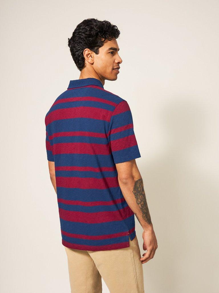 Colourblock Stripe SS Polo in RED MLT - MODEL BACK