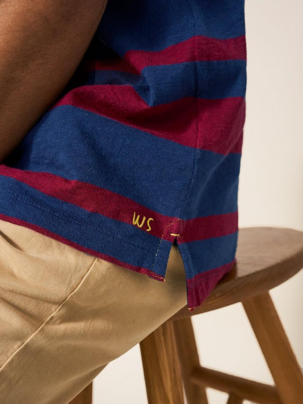 Colourblock Stripe SS Polo in RED MLT - MODEL DETAIL