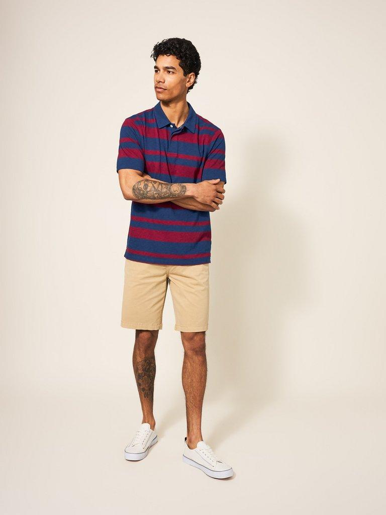 Colourblock Stripe SS Polo in RED MLT - MODEL FRONT