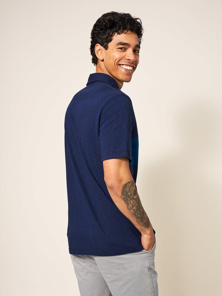 Chest Stripe SS Polo in DARK NAVY - MODEL BACK