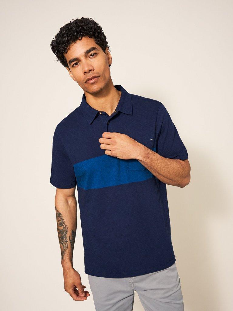 Chest Stripe SS Polo in DARK NAVY - MODEL FRONT